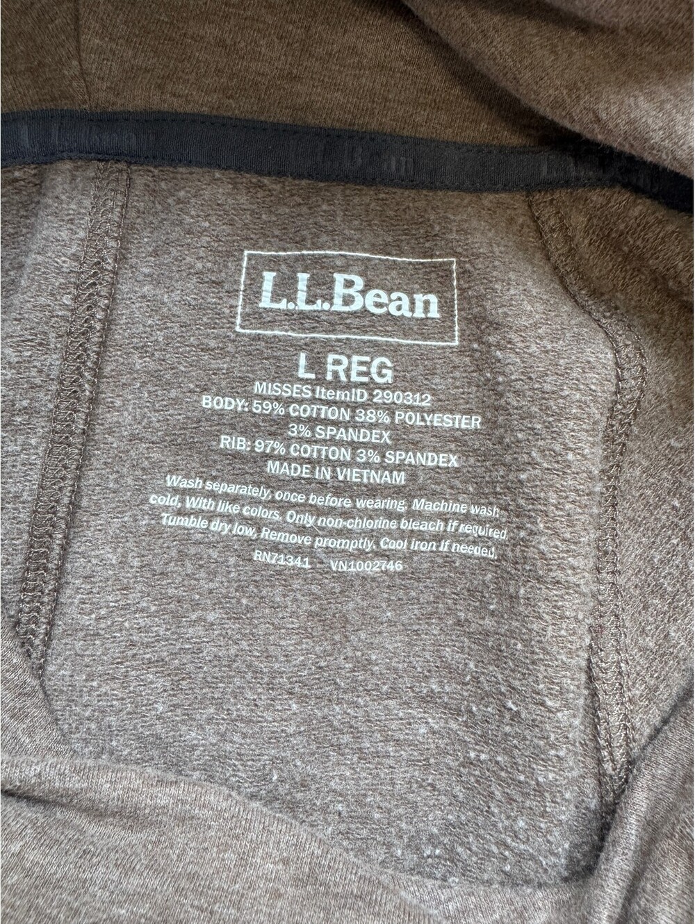 L.L.Bean Cozy Cowl Neck Sweatshirt Women L Brown Thumbholes Kangaroo Pocket - Picture 5 of 6